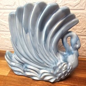 Vintage Royal Haeger R713 Blue Swirl Swan Vase